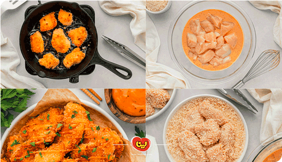 مرغ سوخاری با پفک